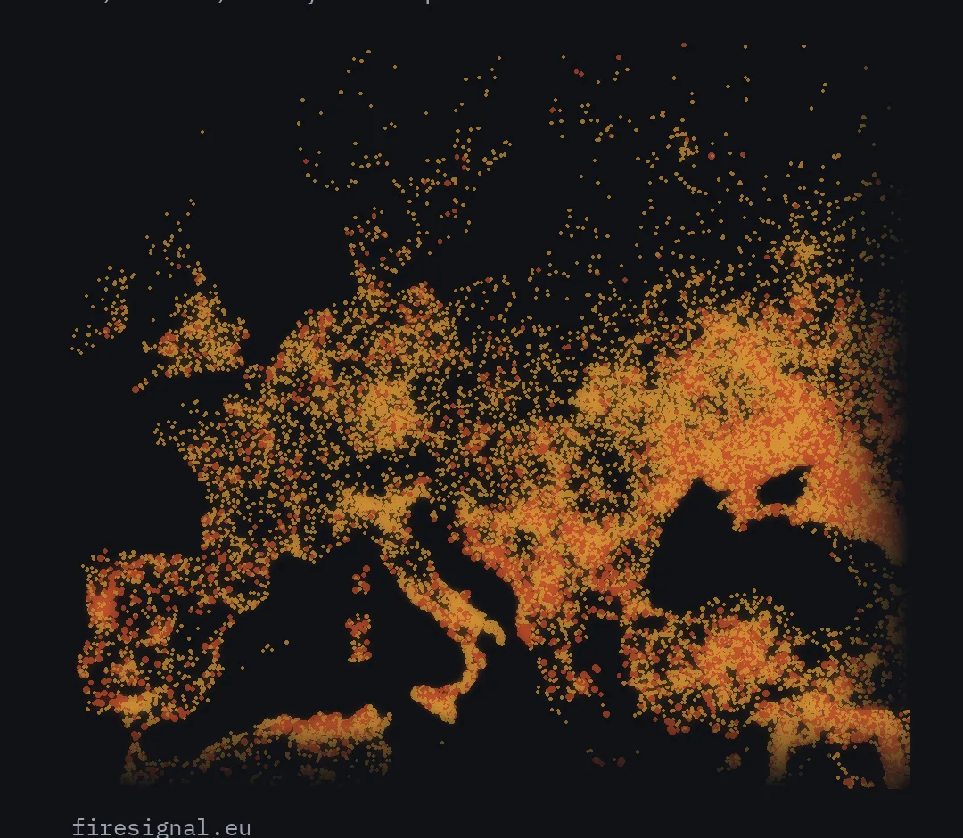 Todos los incendios que FireSignal vio en Europa este verano